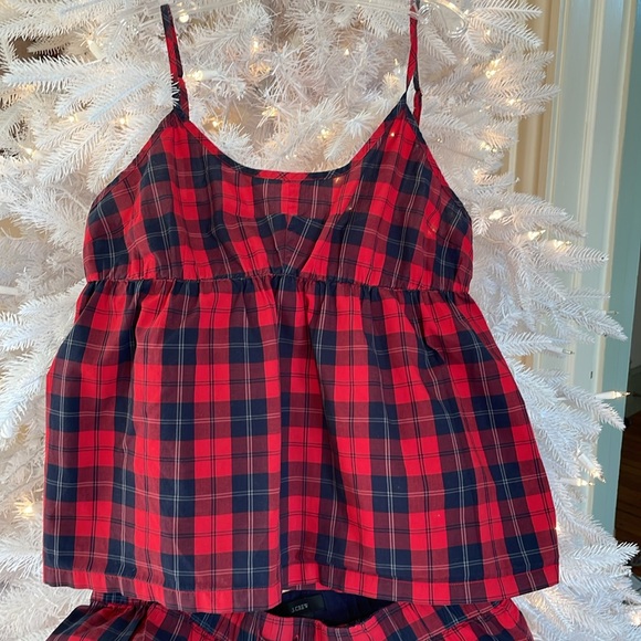 J. Crew Red/Black Tartan Cotton Cami & Short PJ Set, Medium - Picture 2 of 9